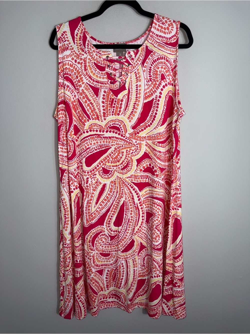 Chico's Sleeveless Midi Dress-Shift Style-Orange Yellow White-Size 3 (XL)